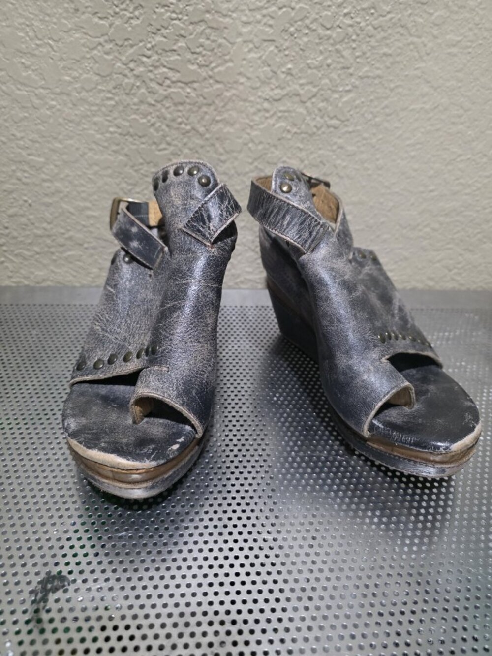 Bed Stu Joann Wood Wedge Shoes Distressed Leather Women's Size 7